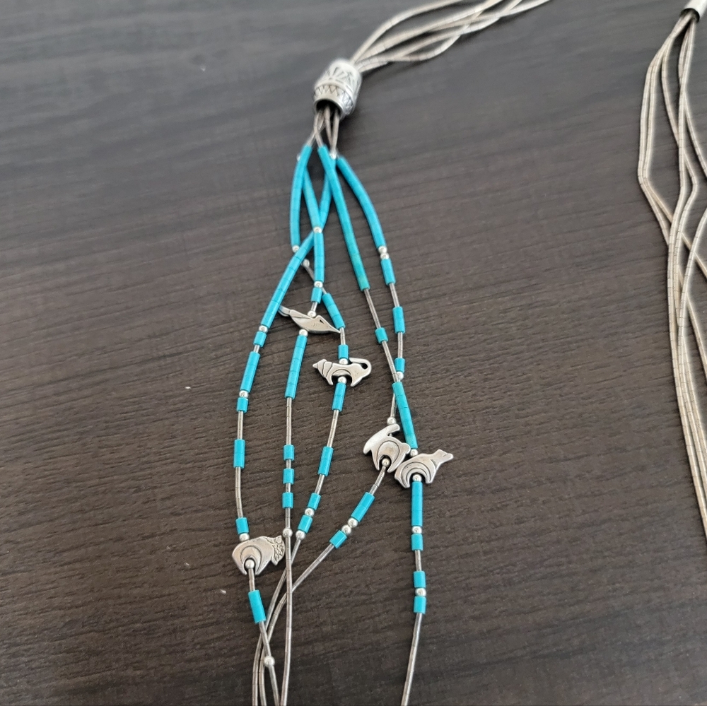 Vintage Navajo Zuni Heishi Turquoise Liquid Sterling Silver Necklace - Picture 5 of 10